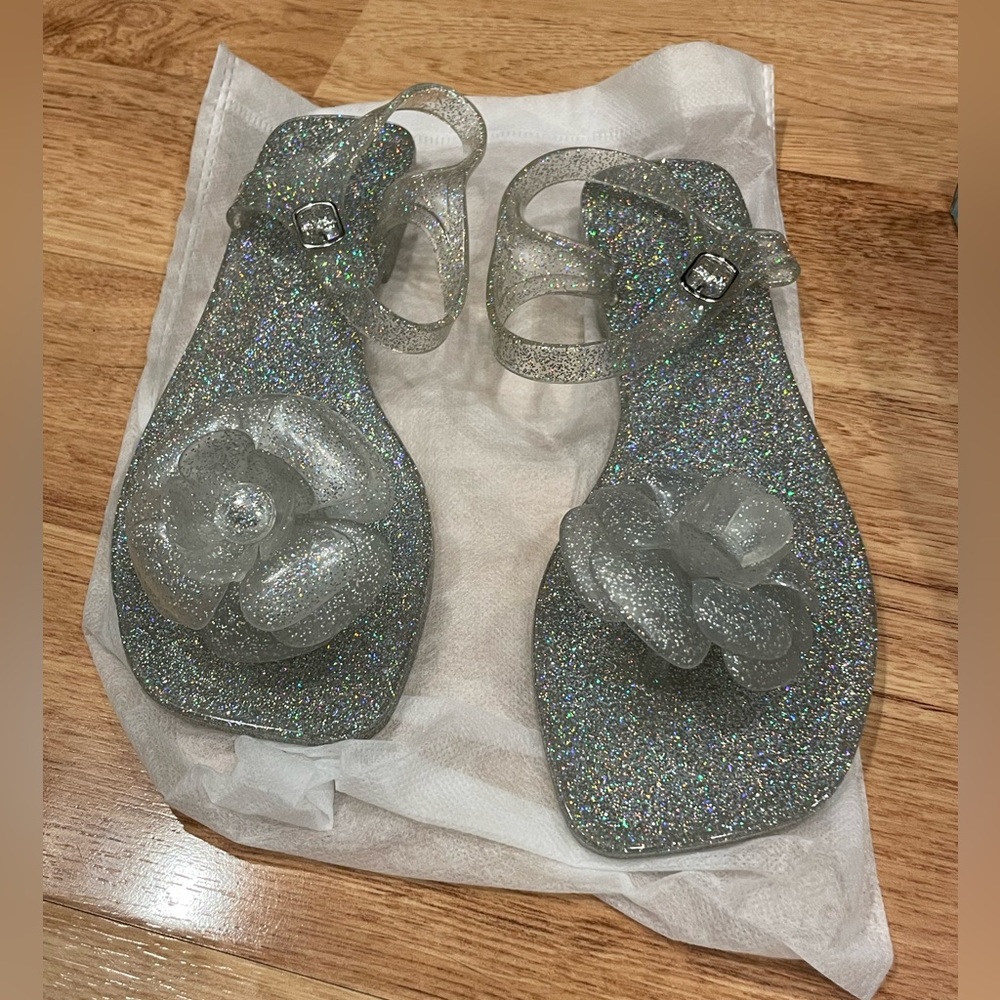 Fleurisse Ankle Strap Sandal - JEFFREY CAMPBELL - Size 7 - clear glitter